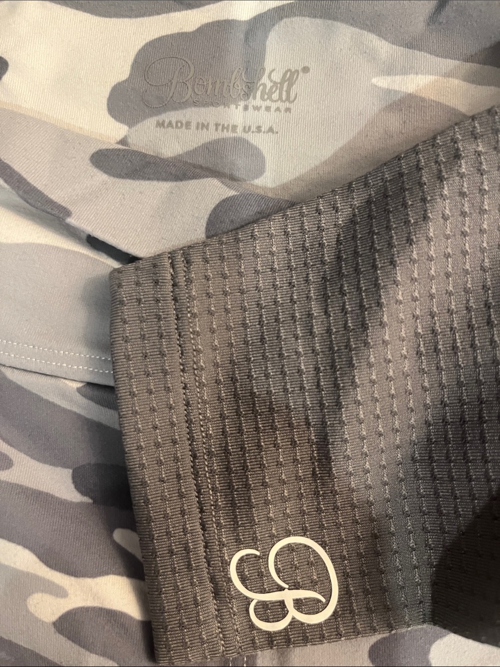 Bombshell Sportswear Gray Camo & Charcoal Leggings with White Stripes - Picture 3 of 4
